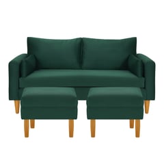 BODEVIR - Sofa Sky 3C + 2 Poufs Felpa 04 Verde Botella