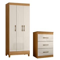 ROCH LTDA - COMBO CLOSET 3 PUERTAS + COMODA 3 CAJONES FREIJO OFF WHITE 303304