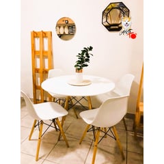 GENERICO - Comedor Eames Classic (Mesa 80DMelamina + 4 Sillas Eames BLANCO)