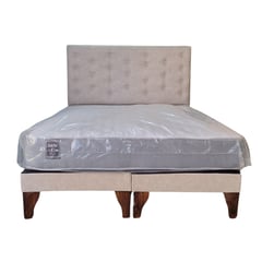 GENERICO - Cama Europea 2 Plazas + Respaldo Beige A Piso + Colchón Resorte