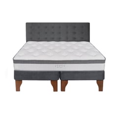 5 SUEÑO - Cama Europea 2 Plazas + Respaldo Capitoné Madera Gris