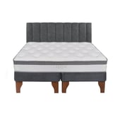 5 SUEÑO - Cama Europea 2 Plazas + Respaldo Tubular Madera Gris