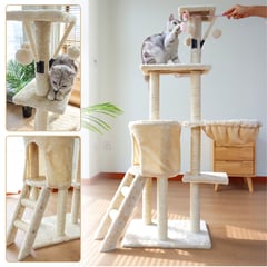 KOBA - Gato Torre Arbol Rascador Con Hamaca Yute Bolas 138cm Beige