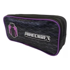 INTEK GAMES - Estuche Escolar Minecraft Morado con Negro Doble Cierre