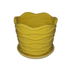 MOGA - Macetero jarron con base 13x13x12cm ceramica ondas amarillo