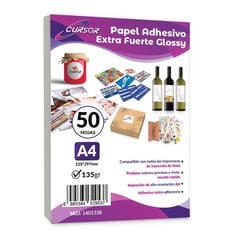 CURSOR - Papel Adhesivo Extrafuerte Glossy Brillante A4 135g - 50 hojas