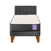 5 SUEÑO - Cama Europea 1 Plaza Aura + Respaldo Tubular Madera Gris