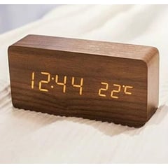 OEM - Reloj Digital Madera Alarma Despertador Temperatura Wooden Marron