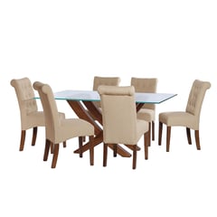 LATAM HOME - JUEGO DE COMEDOR ALICANTE 6 SILLAS OVIEDO LINO NATURAL