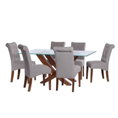 LATAM HOME - JUEGO DE COMEDOR ALICANTE 6 SILLAS OVIEDO LINO GRIS CLARO