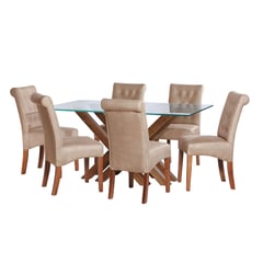 LATAM HOME - JUEGO DE COMEDOR MERIDA 6 SILLAS OVIEDO CUERO KENTUCKY  BEIGE