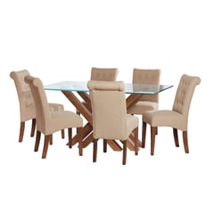 LATAM HOME - JUEGO DE COMEDOR MERIDA 6 SILLAS OVIEDO LINO NATURAL