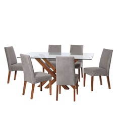 LATAM HOME - JUEGO DE COMEDOR MERIDA 6 SILLAS CADIZ TELA VELVET GRIS