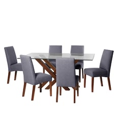 LATAM HOME - JUEGO DE COMEDOR MERIDA 6 SILLAS CADIZ LINO GRIS OSCURO