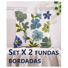 COMPRAPO - Set Pack X 2 Fundas Cojín Bordado Flowers Green And Blue 45x45 cm