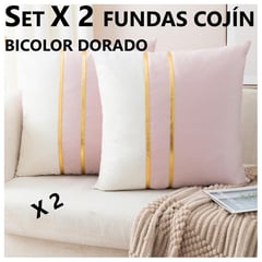 COMPRAPO - Set X 2 Fundas para Cojín Bicolor Rosa Dorado 45x45 Cm.