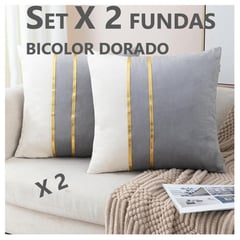 COMPRAPO - Set X 2 Fundas para Cojín Bicolor Gris Dorado 45x45 Cm.