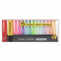 STABILO - Set 15 Destacadores Boss Neon - Pastel + Deskset