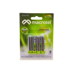 MACROTEL - Pack De 4 Pilas Recargables Aaa 1000mah Mw-800