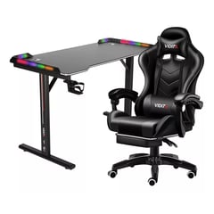 VIDITA - Set Silla Gamer Con Reposapiés y Escritorio Gamer T-RGB 120cm Negro