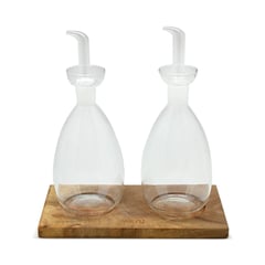 WAYU - Set 2 Alcuza Vidrio Con Base Madera Cocina Accesorios