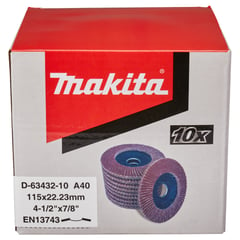 MAKITA - 10 Discos Flap Metal 115mm (4-1/2) G40 Curvo D-63432