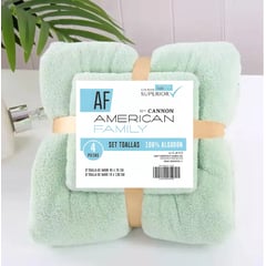 AMERICAN FAMILY - Set 4 Toallas (2 Baño + 2 Mano) Algodón 400 grs Menta