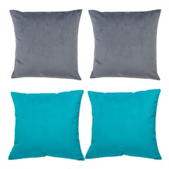 MASEL - Set 4 Cojines combinados 40X40 Felpa velvet Gris y Turquesa