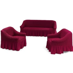 GENERICO - Juego Fundas Sillon Turca Sofa Living 1+1+3 Elasticada Burdeo