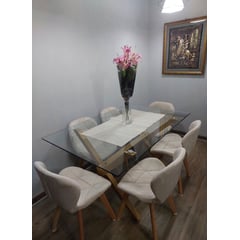 GENERICO - COMEDOR X 140X90 + 6 RADAR FELPA FIORI BEIGE