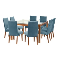 LATAM HOME - Juego De Comedor Barcelona 1400X1400 Silla Cadiz Tela Azul Petroleo