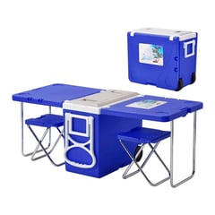 GLOBAL LATIN GROUP - Mesa Cooler 2 en 1 de 32 Ltrs con Asientos y Ruedas - Azul