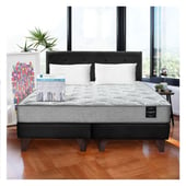 LATAM HOME - Combo Cama Cannon 2 Plazas+2 Almohadas+Sabanas+Respaldo Tela Negro