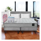 LATAM HOME - Combo Cama Cannon 2 Plazas+2 Almohadas+Sabanas+Respaldo Tela Gris