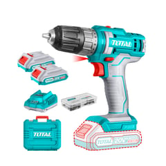 TOTAL TOOLS - Taladro 10mm 45Nm Industrial + 2 Bat 2ah + Carg + 47 Accesorios TOTAL