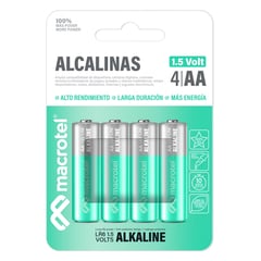 MACROTEL - Pack 4 Pilas AA Alcalinas