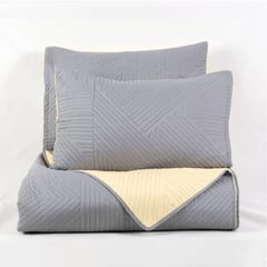 MASHINI - Quilt bicolor reversible gris amarillo Dos Plazas -