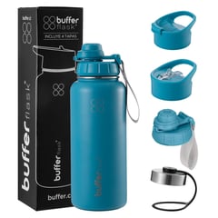 BUFFER FLASK - Termo Botella Agua Termica Acero Inoxidable+Tapas - Azul