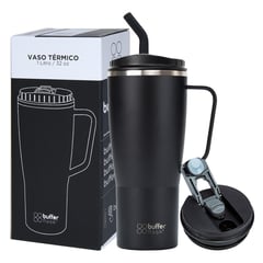 BUFFER FLASK - Vaso Termico Mug Tumbler Buffer 1Lt Acero Inox Frio Calor - Negro