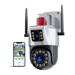 GENERICO - Camara Exterior Seguridad Doble Vision Ip Wifi Dual Con Baliza Roja