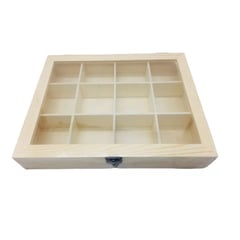 UNIVERSAL - Caja De Madera De 12 Divisiones Para Te Con Tapa De Vidrio