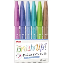 PENTEL - Set 6 Lápices Brush Sign Pen Punta Pincel japonés