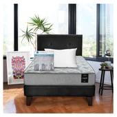 LATAM HOME - Combo Cama Cannon 1.5 Plaza Textil + Respaldo Tela Negro