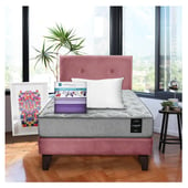 LATAM HOME - Combo Cama Cannon 1.5 Plaza Textil + Respaldo Tela Palo Rosa