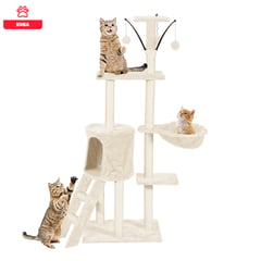 KOBA - Torre Rascador Yute Arbol Para Gatos Pompones Crema Blanca