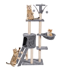 KOBA - Torre Rascador Yute Arbol Para Gatos Pompones Escalera Gris