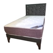 GENERICO - Cama Europea 1 1/2P Respaldo Negro Eco Cuero Colchón Resorte Bonnell