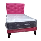 GENERICO - Cama Europea 1 1/2 Plaza Respaldo Fucsia Eco cuero Diam Colchón Resor