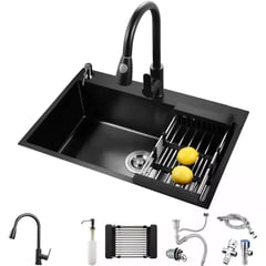 BLUEDREAMER - Fregadero de cocina de una cubeta de acero inoxidable 304 negro nano