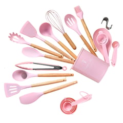 ELEONOR - Set De Utensilios De Cocina Silicona Mango Madera 34 Pzas - Multicolor